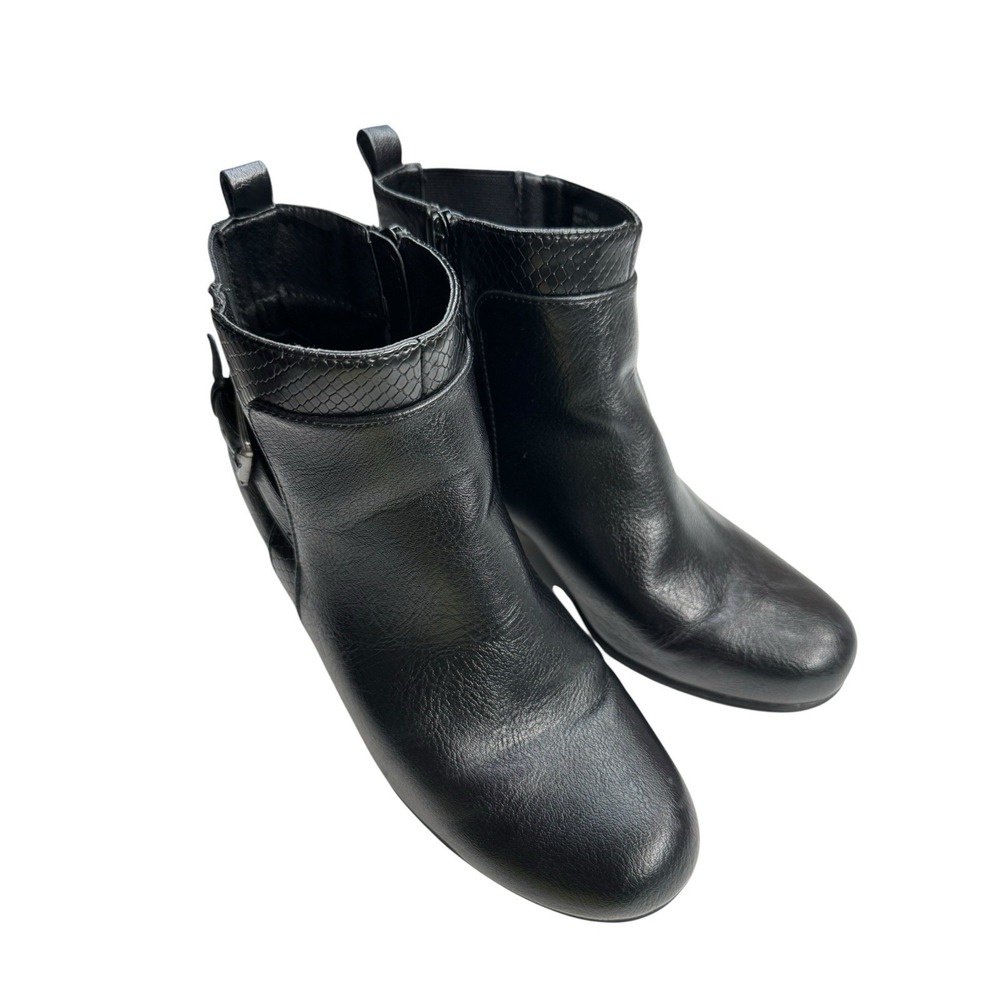 Croft & Barrow Black Ankle Boots Womens Buckle Block Heel Moto Western Bootie7.5